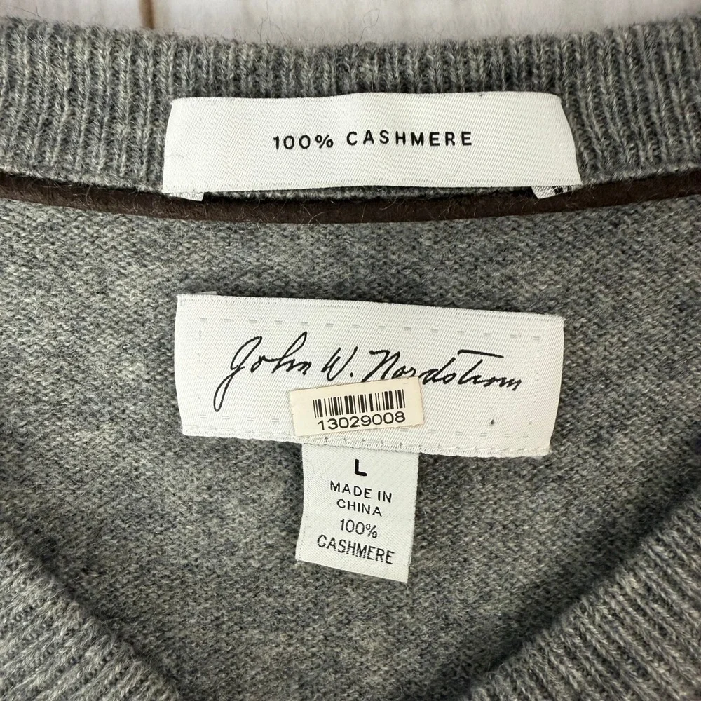 John W. Nordstrom Mens 100% Cashmere V-Neck Sweater Gray Size Large